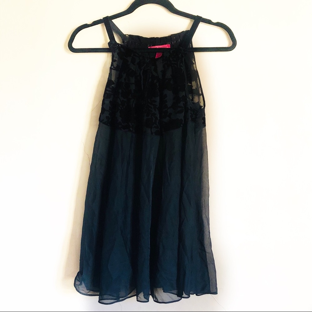 ❤️BETSEY JOHNSON Black Velour Chiffon Babydoll Top